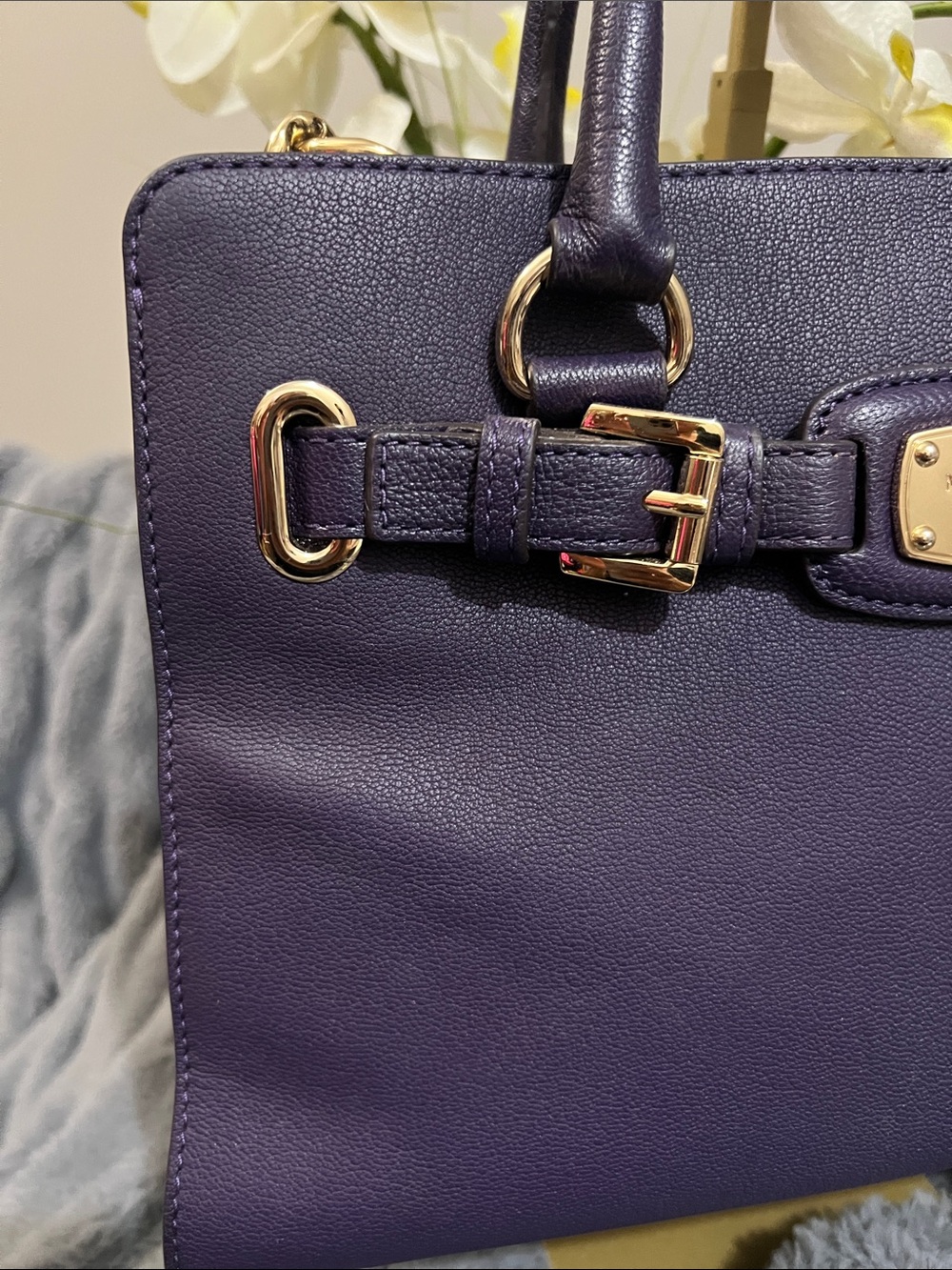 Michael Kors Hamilton East West Purple Leather Satchel Retail $348 EUC - Picture 3 of 8